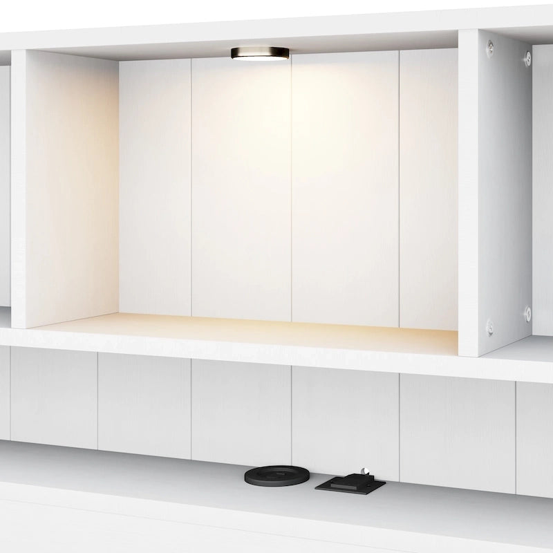 Lit plateforme de rangement avec 2 tiroirs, tête de lit bibliothèque et éclairage intégré