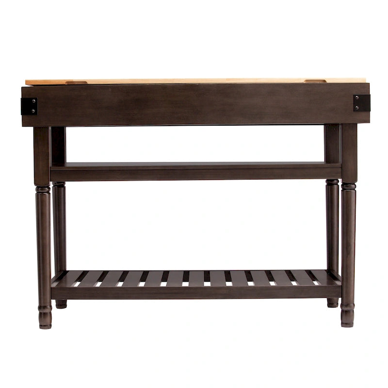 Îlot de cuisine de rangement gris transitionnel avec dessus en bois de boucher – 47,75"L