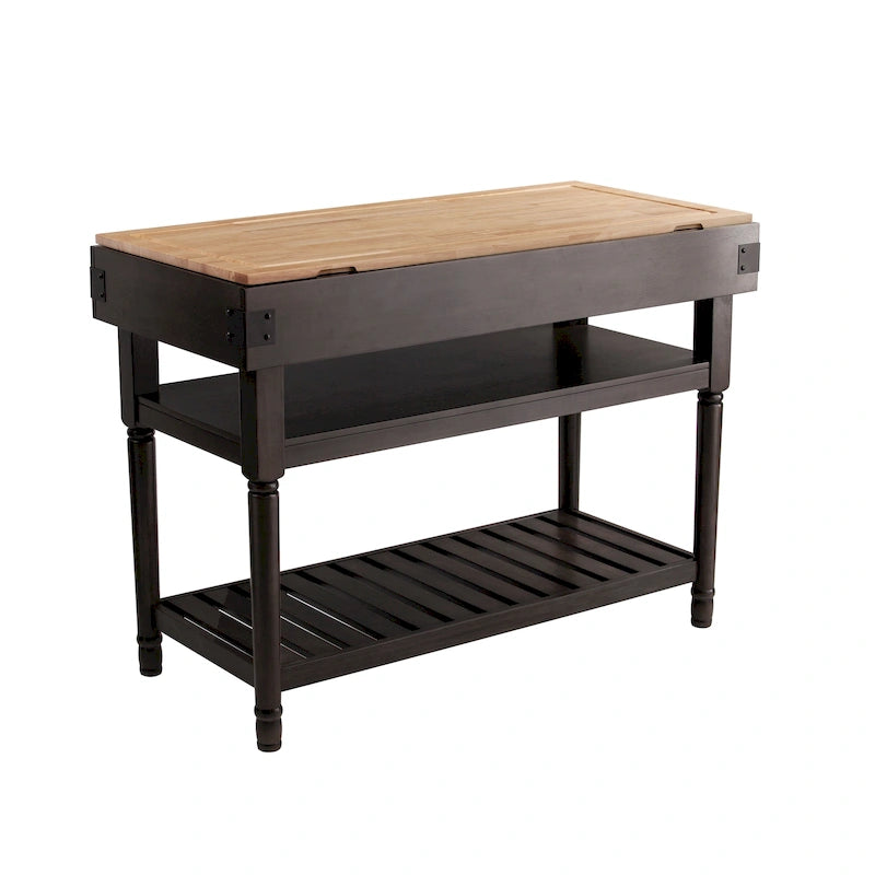 Îlot de cuisine de rangement gris transitionnel avec dessus en bois de boucher – 47,75"L