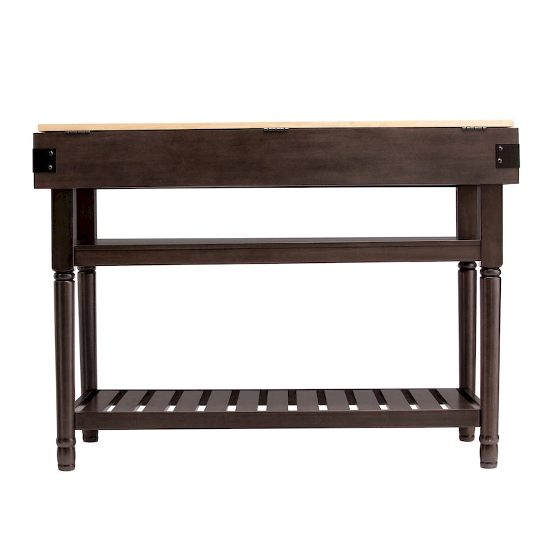 Îlot de cuisine de rangement gris transitionnel avec dessus en bois de boucher – 47,75"L