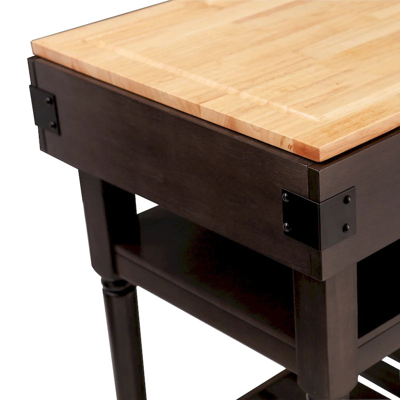 Îlot de cuisine de rangement gris transitionnel avec dessus en bois de boucher – 47,75"L