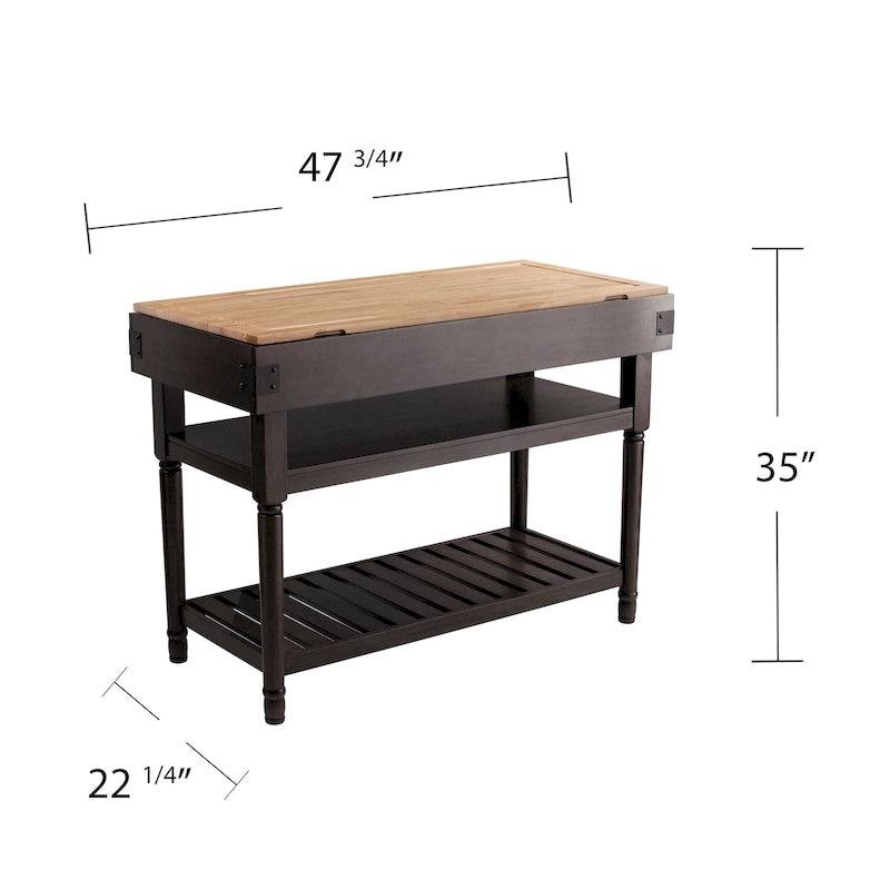 Îlot de cuisine de rangement gris transitionnel avec dessus en bois de boucher – 47,75"L