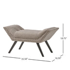 Banc ottoman en tissu capitonné avec clous décoratifs – Pieds inclinés, motif géométrique