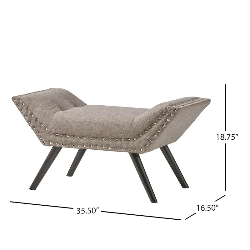 Banc ottoman en tissu capitonné avec clous décoratifs – Pieds inclinés, motif géométrique
