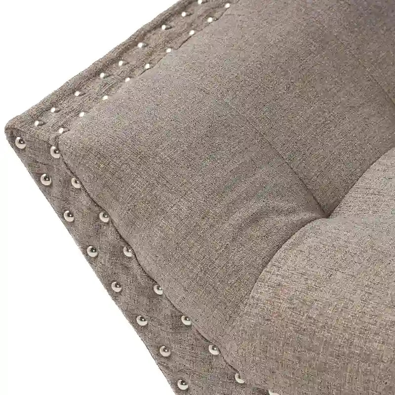 Banc ottoman en tissu capitonné avec clous décoratifs – Pieds inclinés, motif géométrique