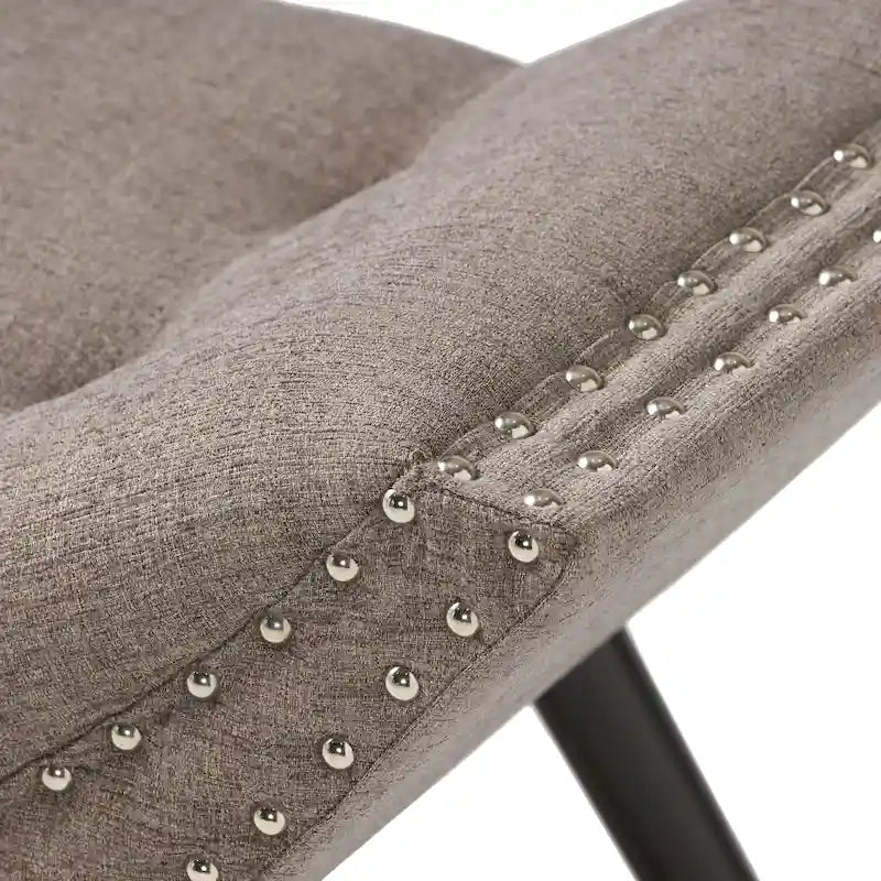 Banc ottoman en tissu capitonné avec clous décoratifs – Pieds inclinés, motif géométrique