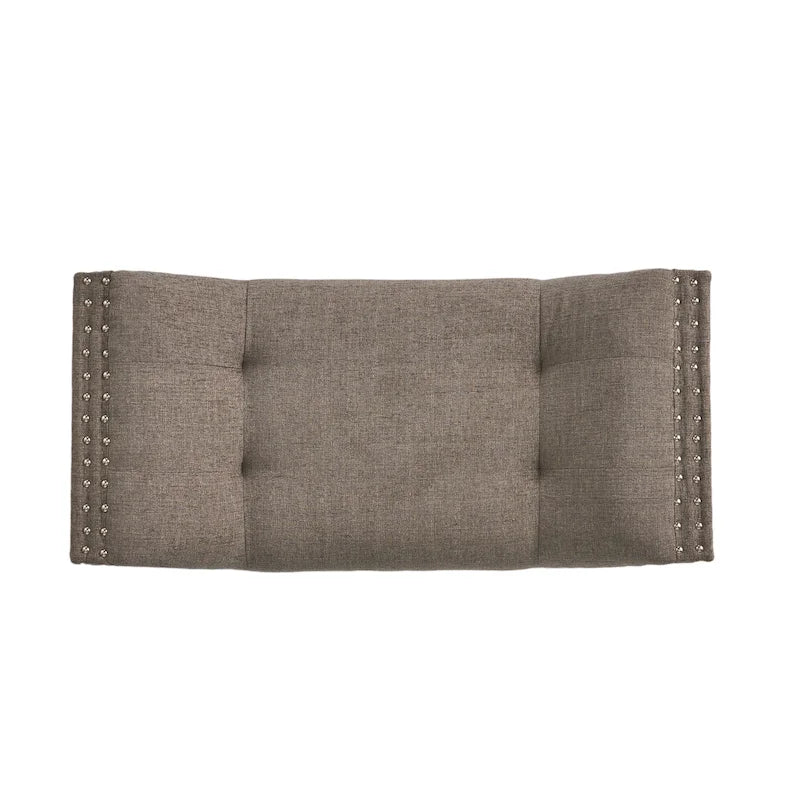 Banc ottoman en tissu capitonné avec clous décoratifs – Pieds inclinés, motif géométrique