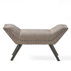 Banc ottoman en tissu capitonné avec clous décoratifs – Pieds inclinés, motif géométrique