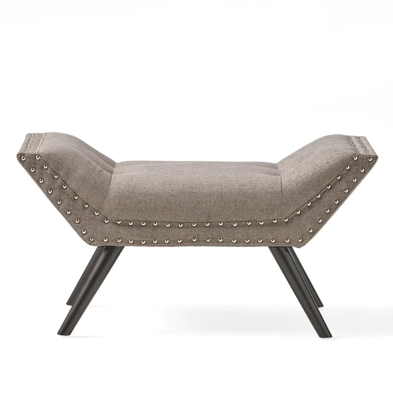 Banc ottoman en tissu capitonné avec clous décoratifs – Pieds inclinés, motif géométrique