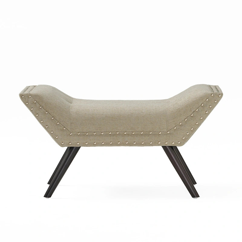 Banc ottoman en tissu capitonné avec clous décoratifs – Pieds inclinés, motif géométrique