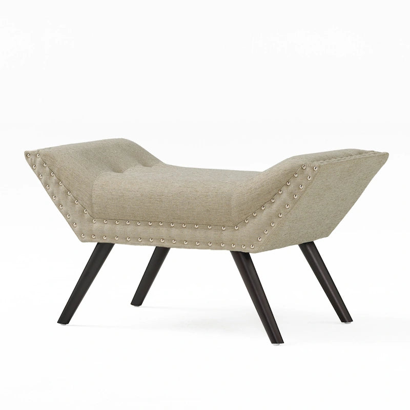 Banc ottoman en tissu capitonné avec clous décoratifs – Pieds inclinés, motif géométrique