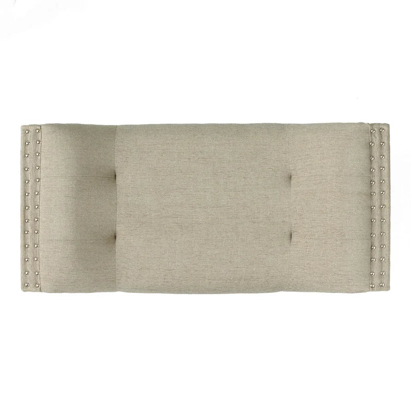 Banc ottoman en tissu capitonné avec clous décoratifs – Pieds inclinés, motif géométrique