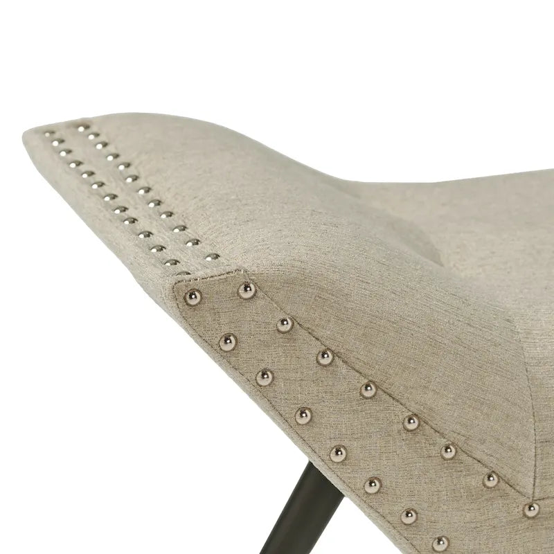 Banc ottoman en tissu capitonné avec clous décoratifs – Pieds inclinés, motif géométrique