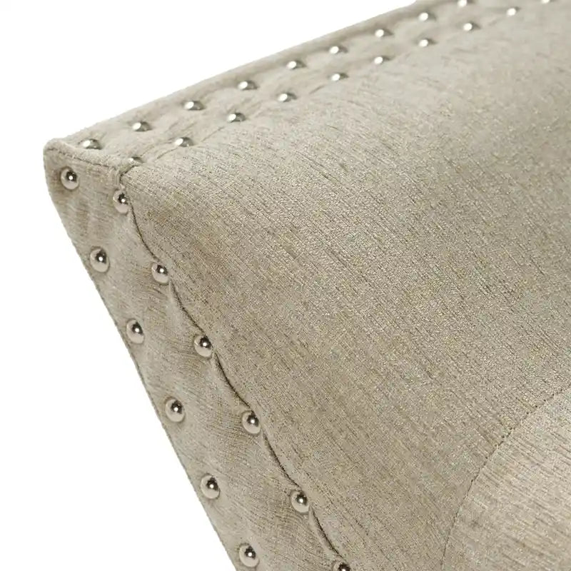 Banc ottoman en tissu capitonné avec clous décoratifs – Pieds inclinés, motif géométrique