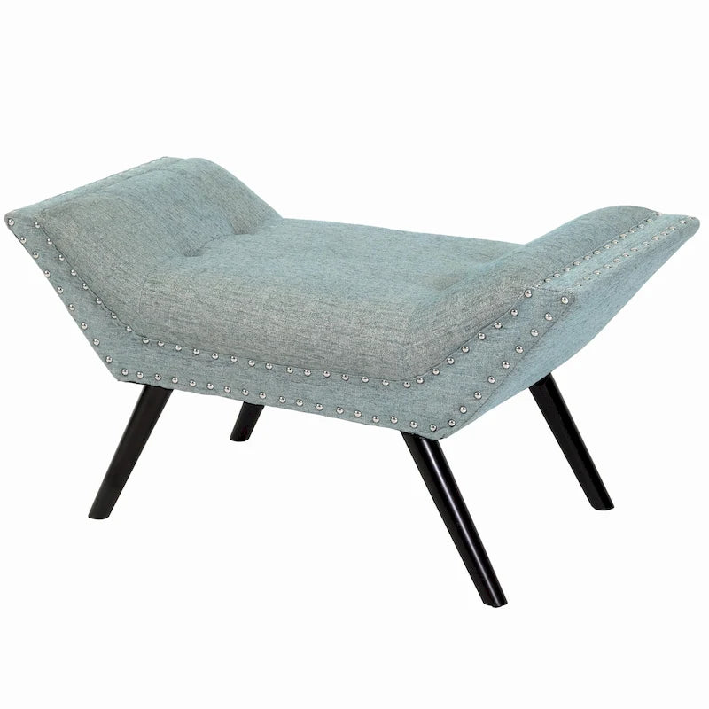 Banc ottoman en tissu capitonné avec clous décoratifs – Pieds inclinés, motif géométrique