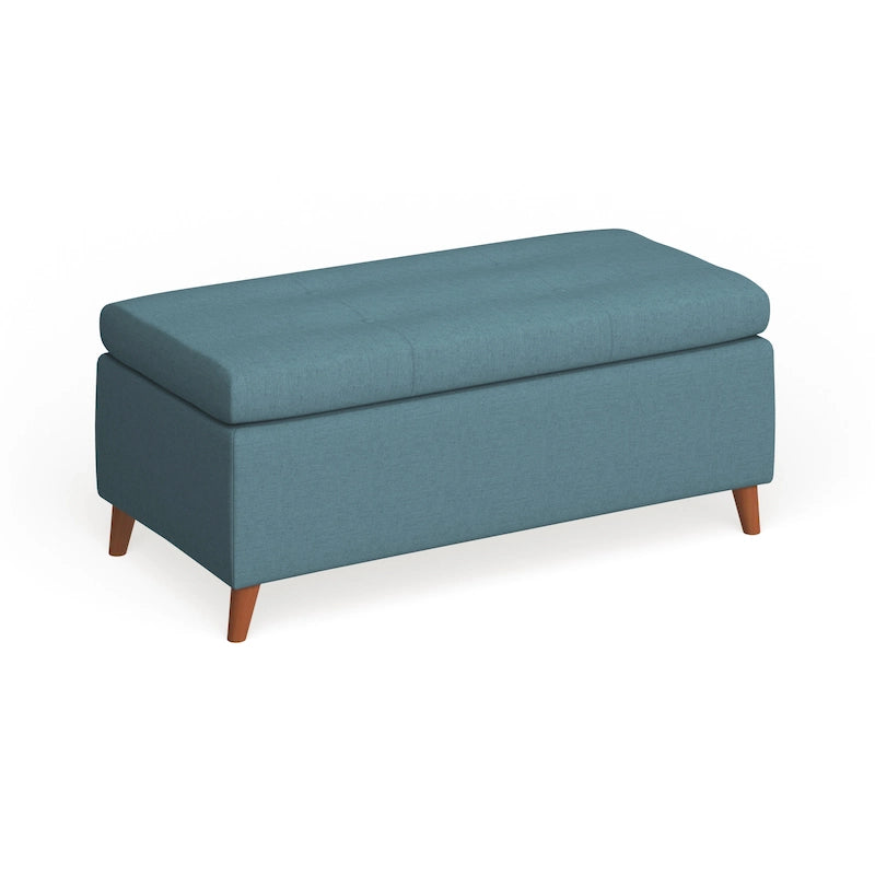Banc de rangement ottoman du milieu du siècle – Rembourrage en tissu, bois de bouleau, capitonnage style biscuit