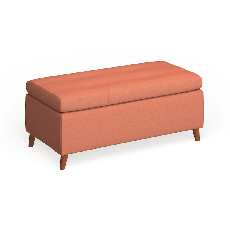 Banc de rangement ottoman du milieu du siècle – Rembourrage en tissu, bois de bouleau, capitonnage style biscuit