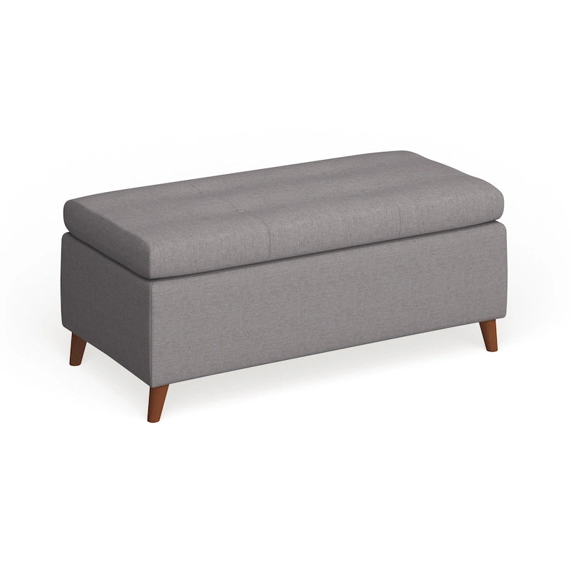 Banc de rangement ottoman du milieu du siècle – Rembourrage en tissu, bois de bouleau, capitonnage style biscuit