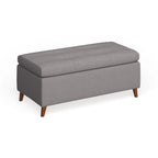 Banc de rangement ottoman du milieu du siècle – Rembourrage en tissu, bois de bouleau, capitonnage style biscuit