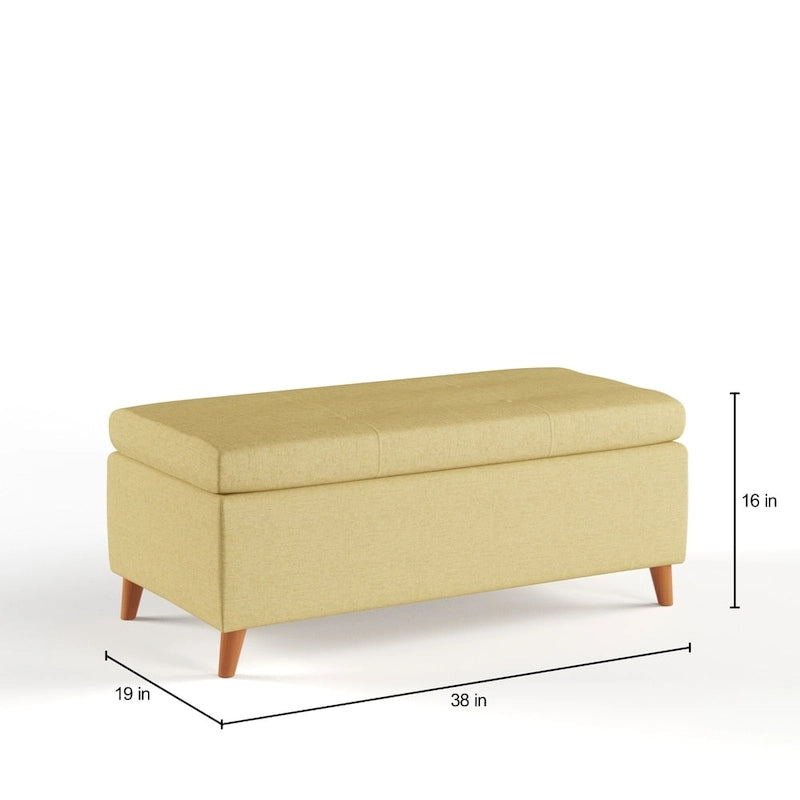 Banc de rangement ottoman du milieu du siècle – Rembourrage en tissu, bois de bouleau, capitonnage style biscuit