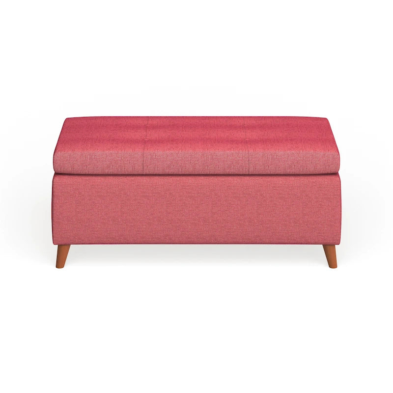 Banc de rangement ottoman du milieu du siècle – Rembourrage en tissu, bois de bouleau, capitonnage style biscuit
