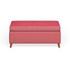 Banc de rangement ottoman du milieu du siècle – Rembourrage en tissu, bois de bouleau, capitonnage style biscuit