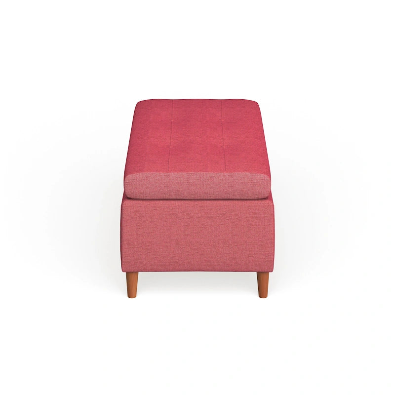 Banc de rangement ottoman du milieu du siècle – Rembourrage en tissu, bois de bouleau, capitonnage style biscuit