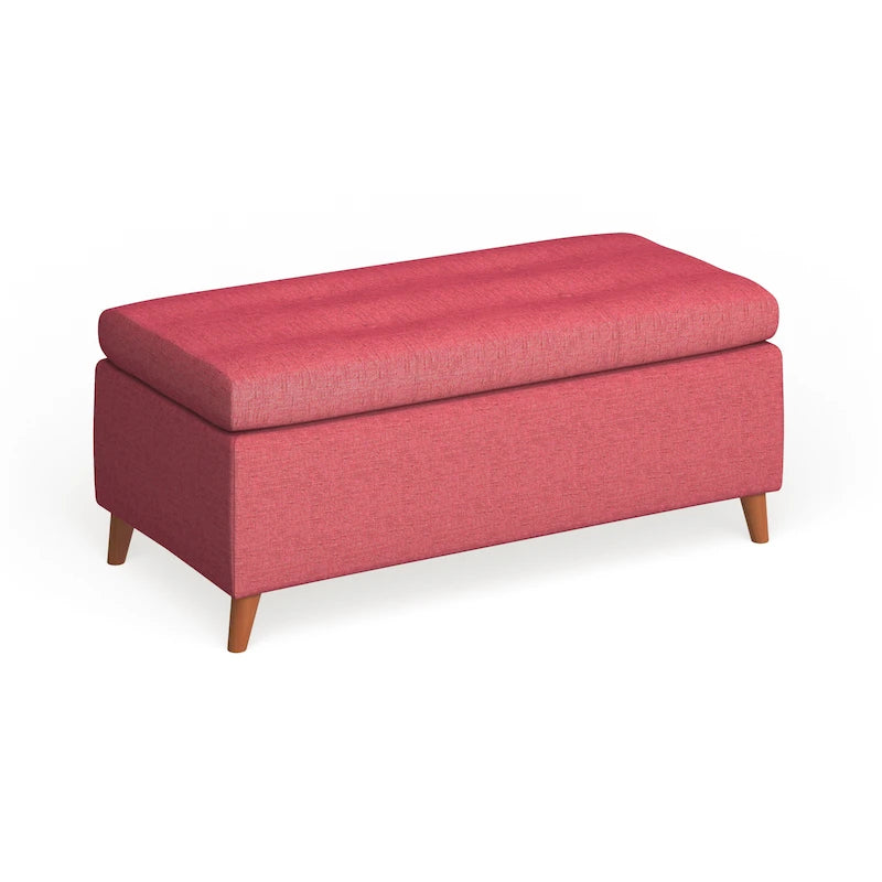 Banc de rangement ottoman du milieu du siècle – Rembourrage en tissu, bois de bouleau, capitonnage style biscuit