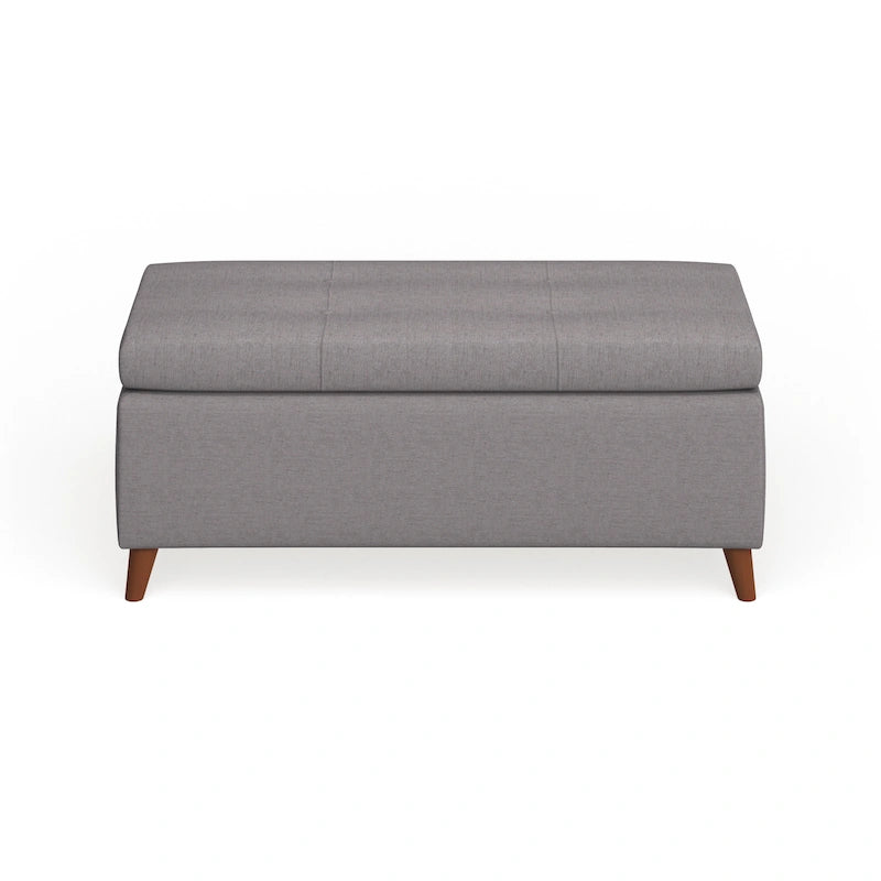 Banc de rangement ottoman du milieu du siècle – Rembourrage en tissu, bois de bouleau, capitonnage style biscuit