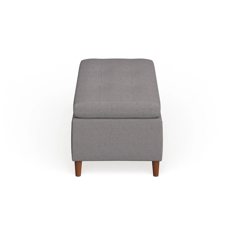 Banc de rangement ottoman du milieu du siècle – Rembourrage en tissu, bois de bouleau, capitonnage style biscuit