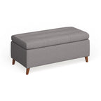 Banc de rangement ottoman du milieu du siècle – Rembourrage en tissu, bois de bouleau, capitonnage style biscuit