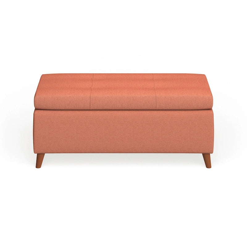 Banc de rangement ottoman du milieu du siècle – Rembourrage en tissu, bois de bouleau, capitonnage style biscuit