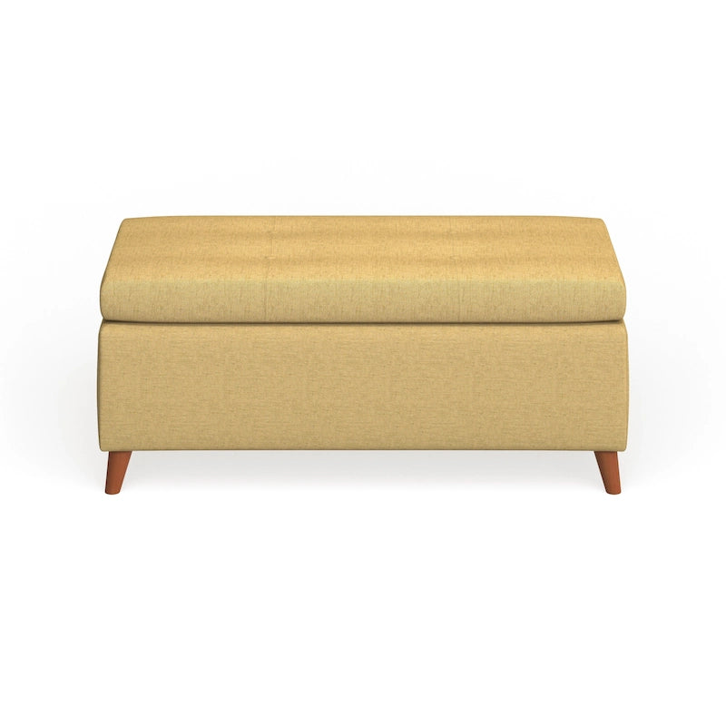 Banc de rangement ottoman du milieu du siècle – Rembourrage en tissu, bois de bouleau, capitonnage style biscuit