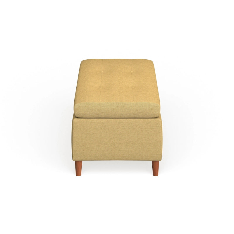 Banc de rangement ottoman du milieu du siècle – Rembourrage en tissu, bois de bouleau, capitonnage style biscuit
