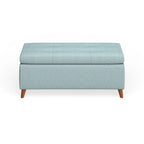 Banc de rangement ottoman du milieu du siècle – Rembourrage en tissu, bois de bouleau, capitonnage style biscuit