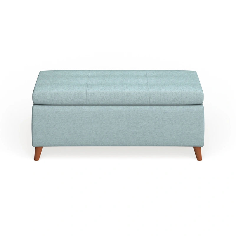 Banc de rangement ottoman du milieu du siècle – Rembourrage en tissu, bois de bouleau, capitonnage style biscuit