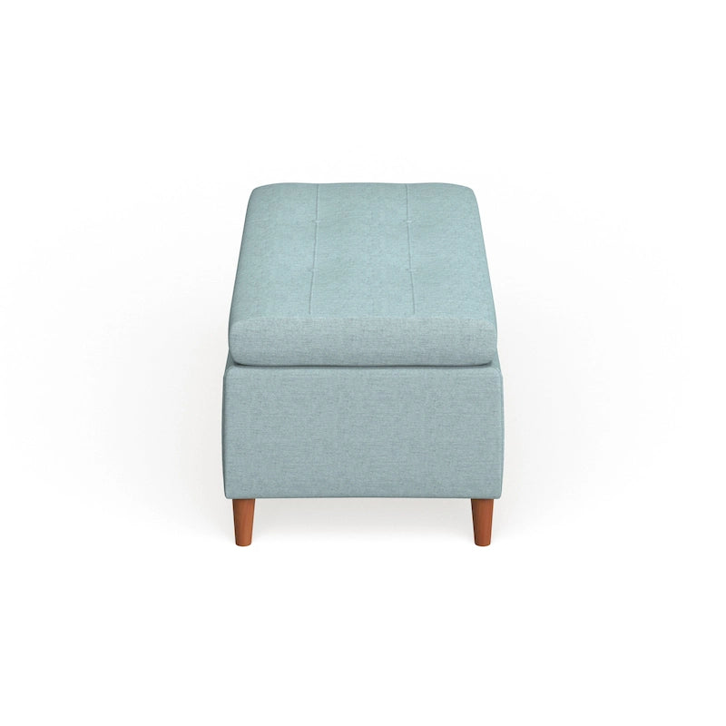 Banc de rangement ottoman du milieu du siècle – Rembourrage en tissu, bois de bouleau, capitonnage style biscuit