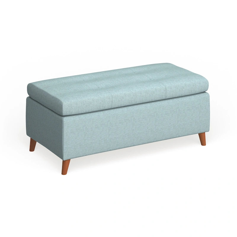 Banc de rangement ottoman du milieu du siècle – Rembourrage en tissu, bois de bouleau, capitonnage style biscuit