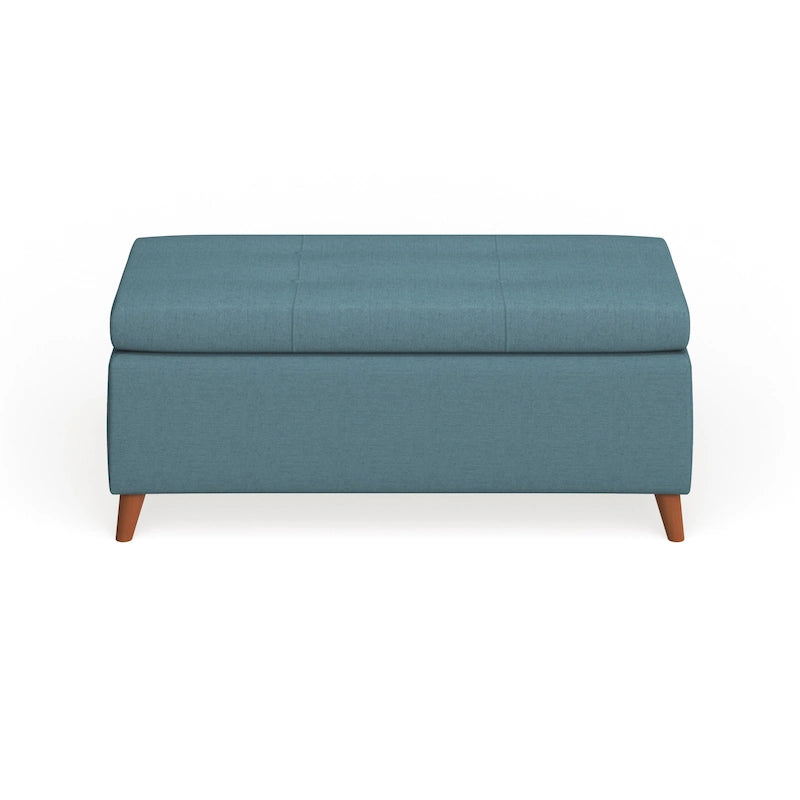 Banc de rangement ottoman du milieu du siècle – Rembourrage en tissu, bois de bouleau, capitonnage style biscuit