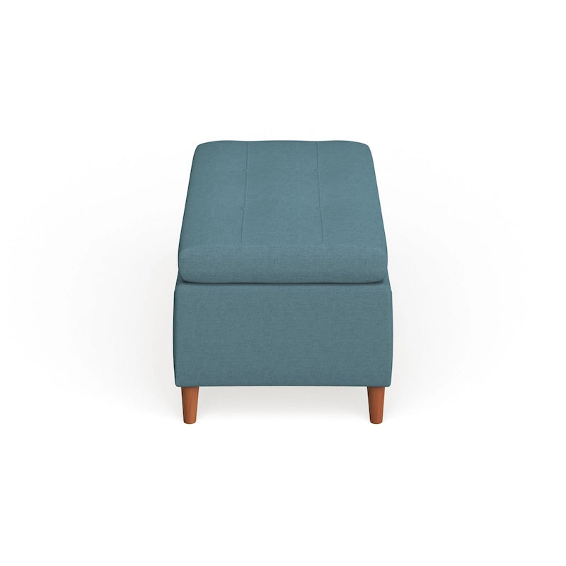 Banc de rangement ottoman du milieu du siècle – Rembourrage en tissu, bois de bouleau, capitonnage style biscuit