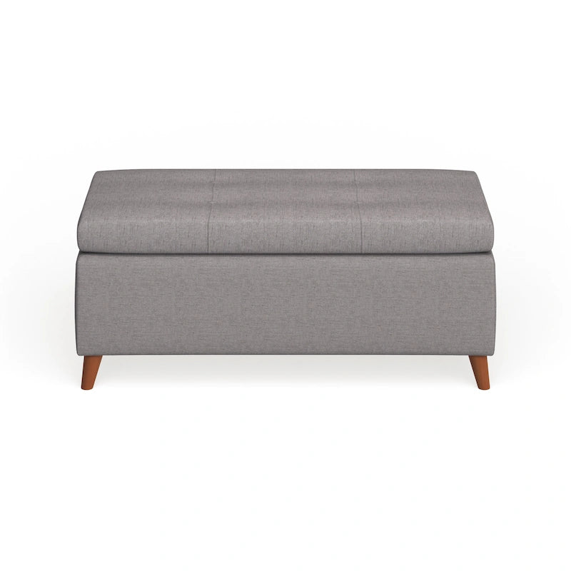 Banc de rangement ottoman du milieu du siècle – Rembourrage en tissu, bois de bouleau, capitonnage style biscuit