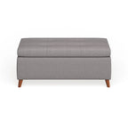Banc de rangement ottoman du milieu du siècle – Rembourrage en tissu, bois de bouleau, capitonnage style biscuit