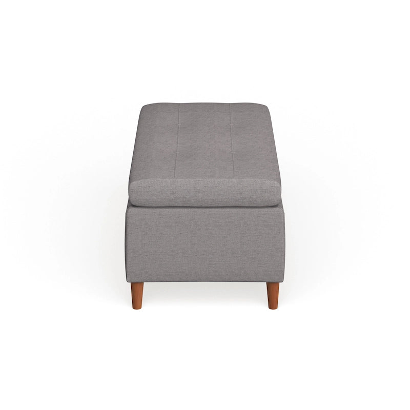 Banc de rangement ottoman du milieu du siècle – Rembourrage en tissu, bois de bouleau, capitonnage style biscuit
