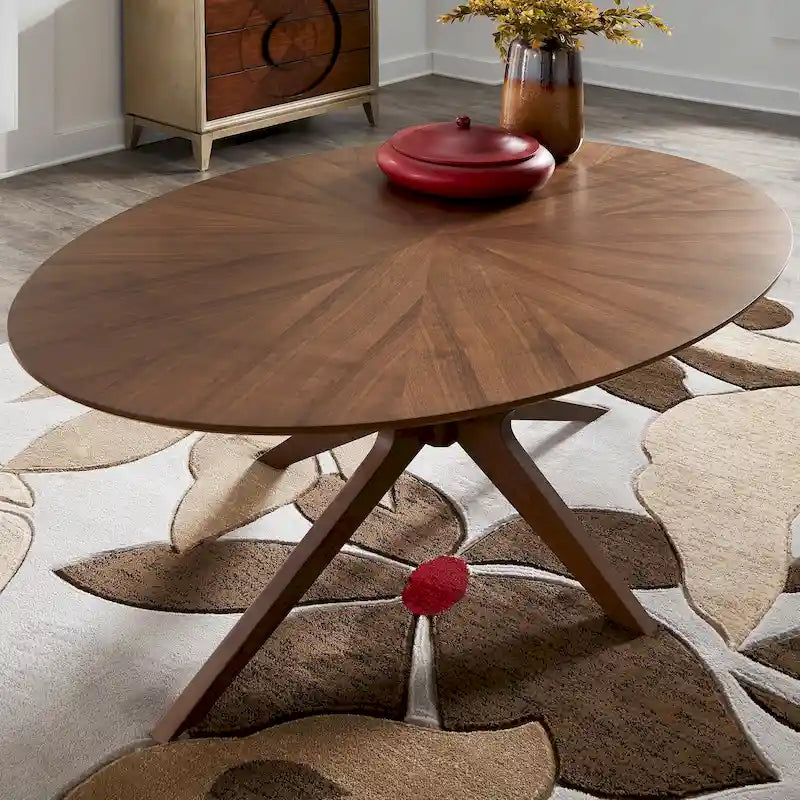 Table de salle à manger ovale en noyer, style milieu de siècle, 4 places