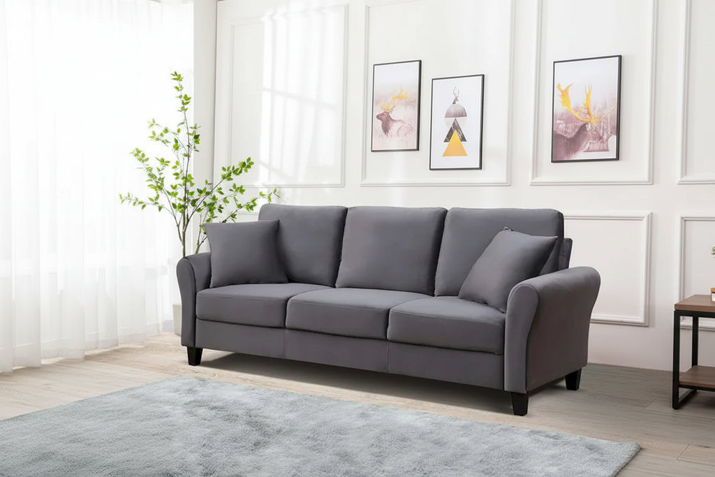 Aukfa Upholstered 3 Seater Sofa Couch with 2 Pillows