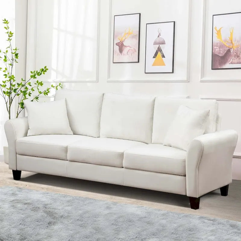 Canapé 3 places en velours capitonné avec 2 coussins, capacité de 272 kg