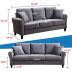 Canapé 3 places en velours capitonné avec 2 coussins, capacité de 272 kg