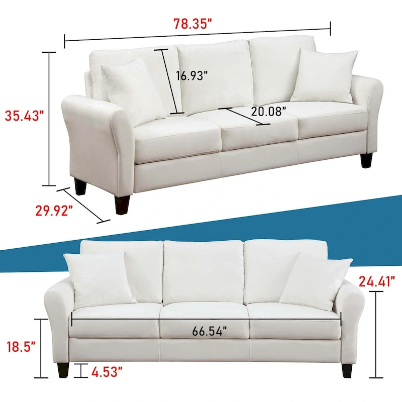 Canapé 3 places en velours capitonné avec 2 coussins, capacité de 272 kg