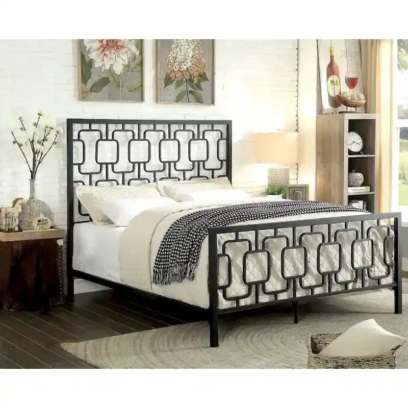 Lit plateforme géométrique en métal contemporain – California King et King Size