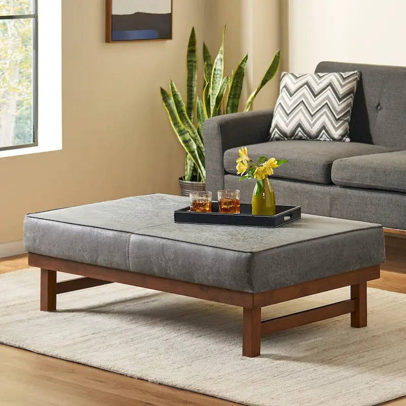 Pouf cocktail moderne en microfibre avec cadre en bois – Table basse, siège d'appoint, repose-pieds